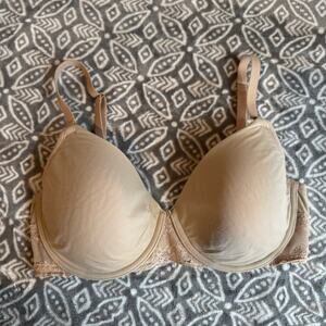 Natori Bliss Perfection Underwire Bra 32DD‎ Tan Lace Smooth T Shirt